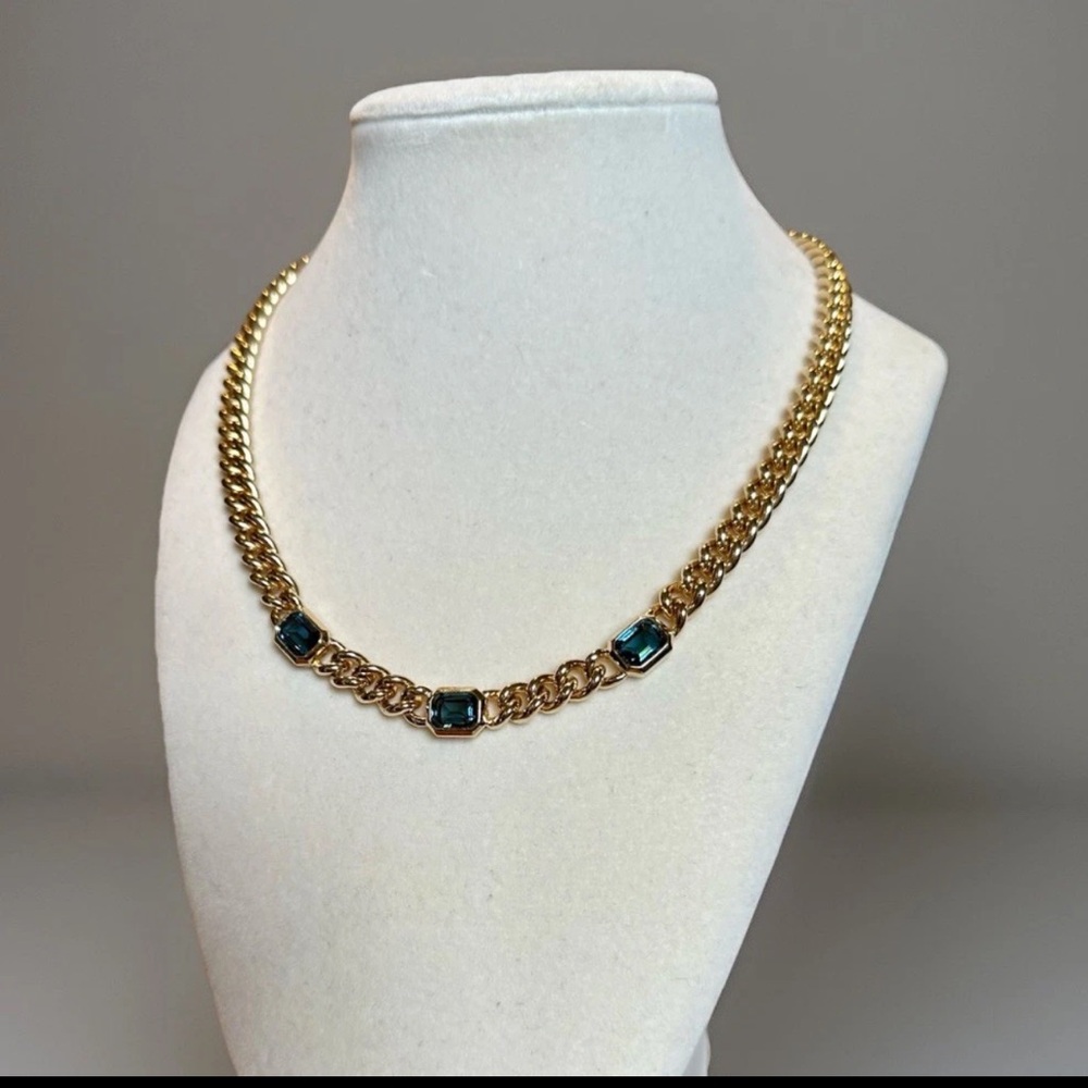 Dior Vintage Gold Plated Cuban Chain with Blue Crystals, 1980’s